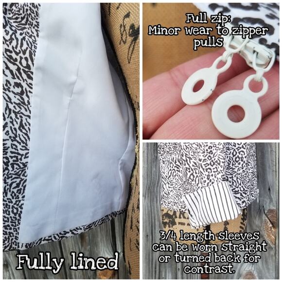 Zip Up Shacket Mixed Animal Print Crop Sleeve Jacket Joseph Ribkoff Size 8 Brown - Picture 5 of 9